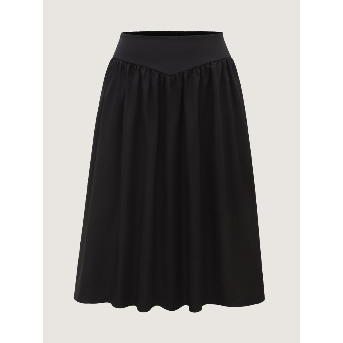 Plus Size Wide Cinched-Waist Solid Midi Skirt Women Black Timeless Gathered Low stretch Side seam pocket Elegant Skirts BloomChic 14-16/1X Product Image