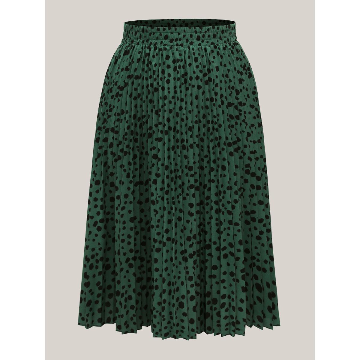 Plus Size Dot Print Pleated Midi Skirt Women Emerald Elegant Contrast Bodycon No stretch Everyday Skirts BloomChic 28/5X Product Image