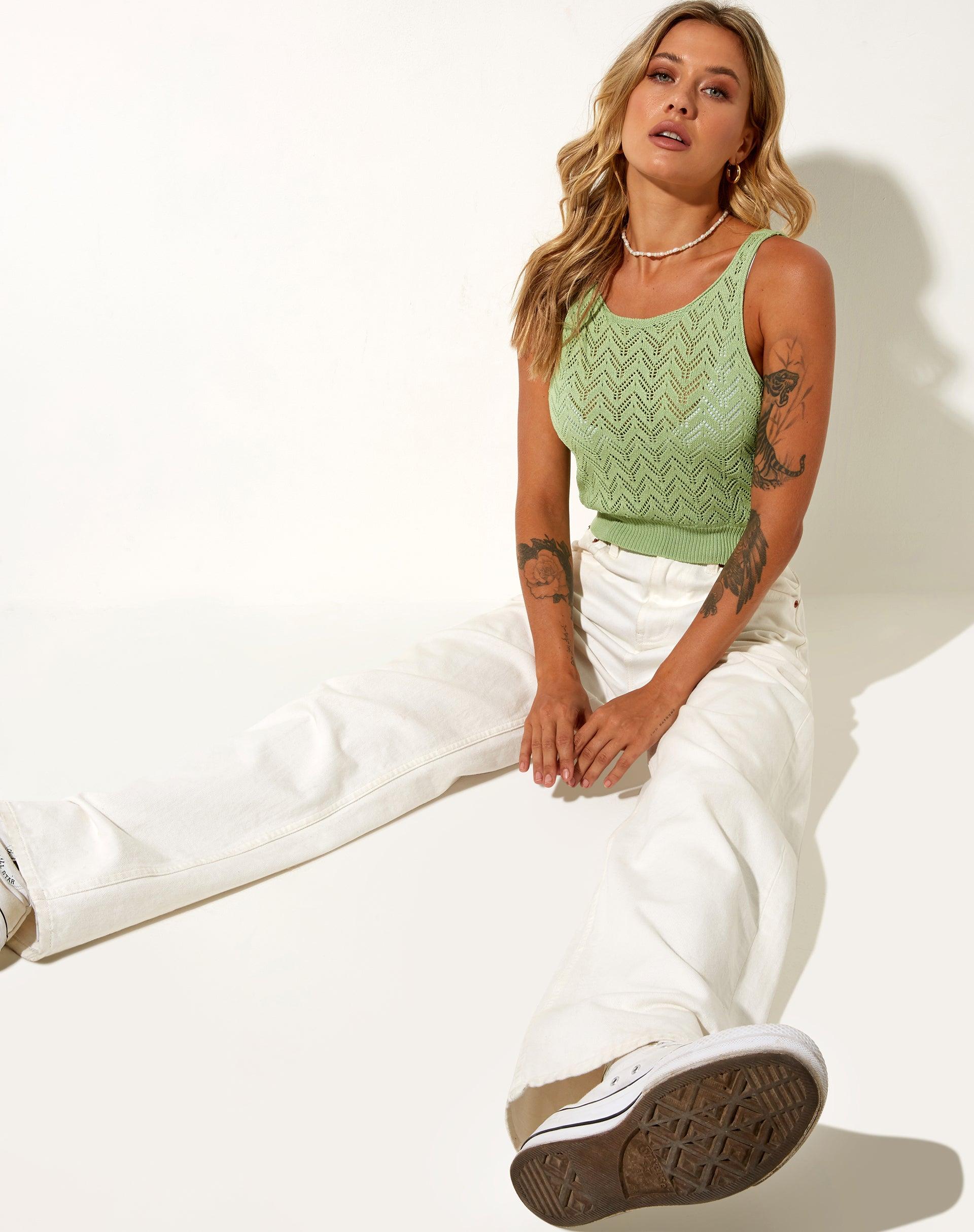 Gera Top in Crochet Pointelle Green Product Image