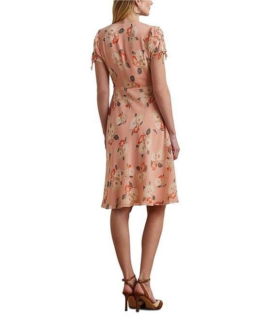 Lauren Ralph Lauren Georgette Floral Print V-Neck Short Sleeve Fit and Flare Knee Length Dress Product Image