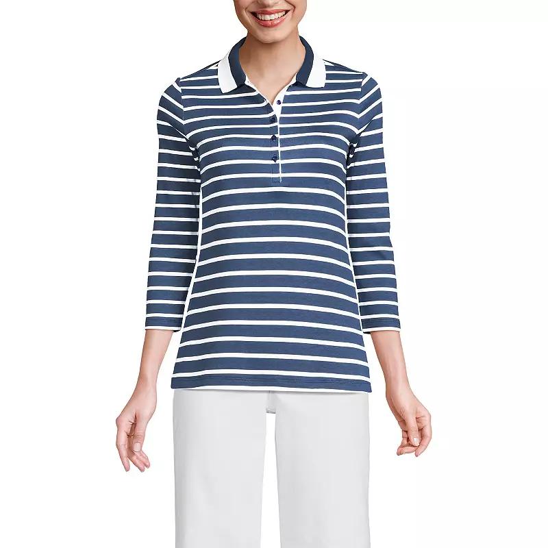 Petite Lands' End Supima Cotton 3/4 Sleeve Polo Shirt, Women's,  Product Image