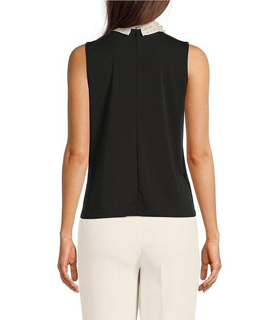 KARL LAGERFELD PARIS Knit Matte Jersey Pearl Collar Sleeveless Top Product Image