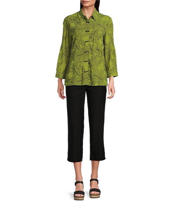 Ali Miles Woven Allover Floral Embroidered Point Collar 3/4 Sleeve Button Front Tunic Product Image