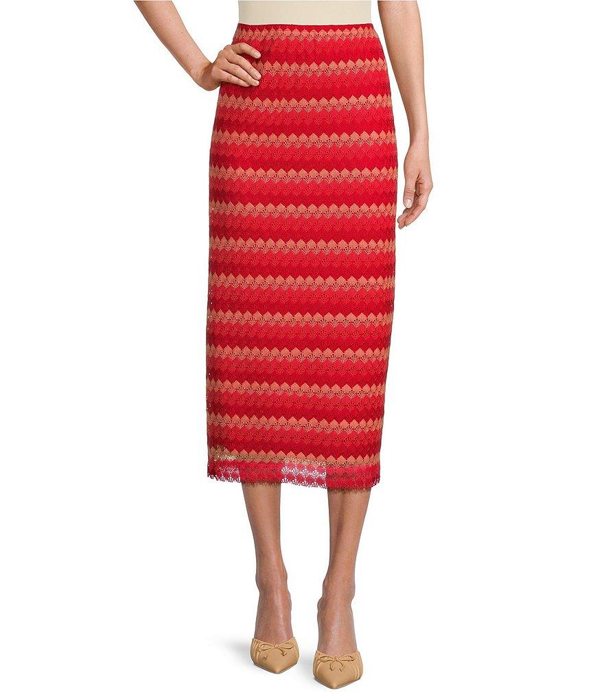 Chelsea & Violet Coordinating Suri Chevron Print Crochet Midi Pencil Skirt Product Image