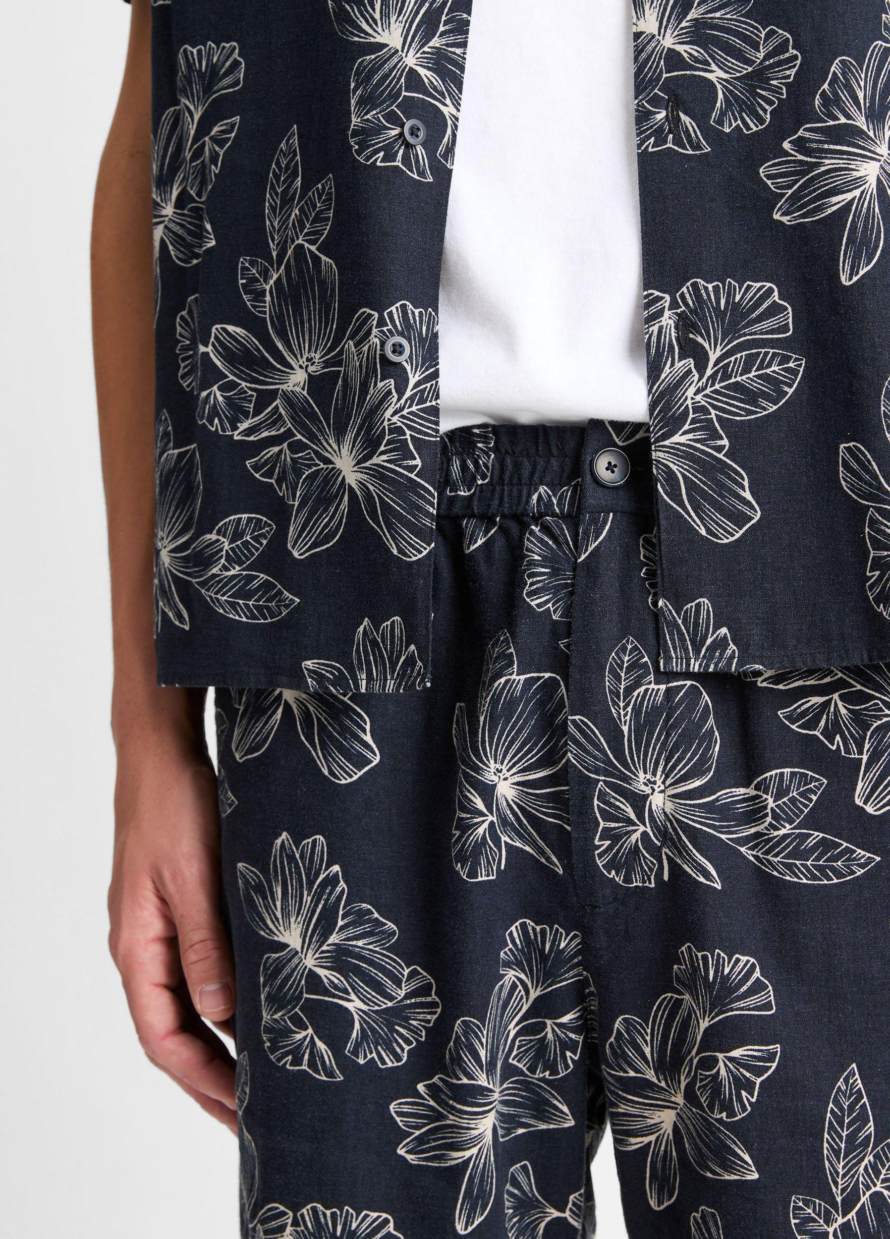 Line Floral Linen-Blend Beach Short Product Image