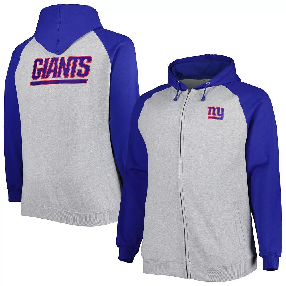 Men's Heather Gray New York Giants Big & Tall Fleece Raglan Full-Zip Hoodie Jacket, Size: 2XLT, Grey Product Image