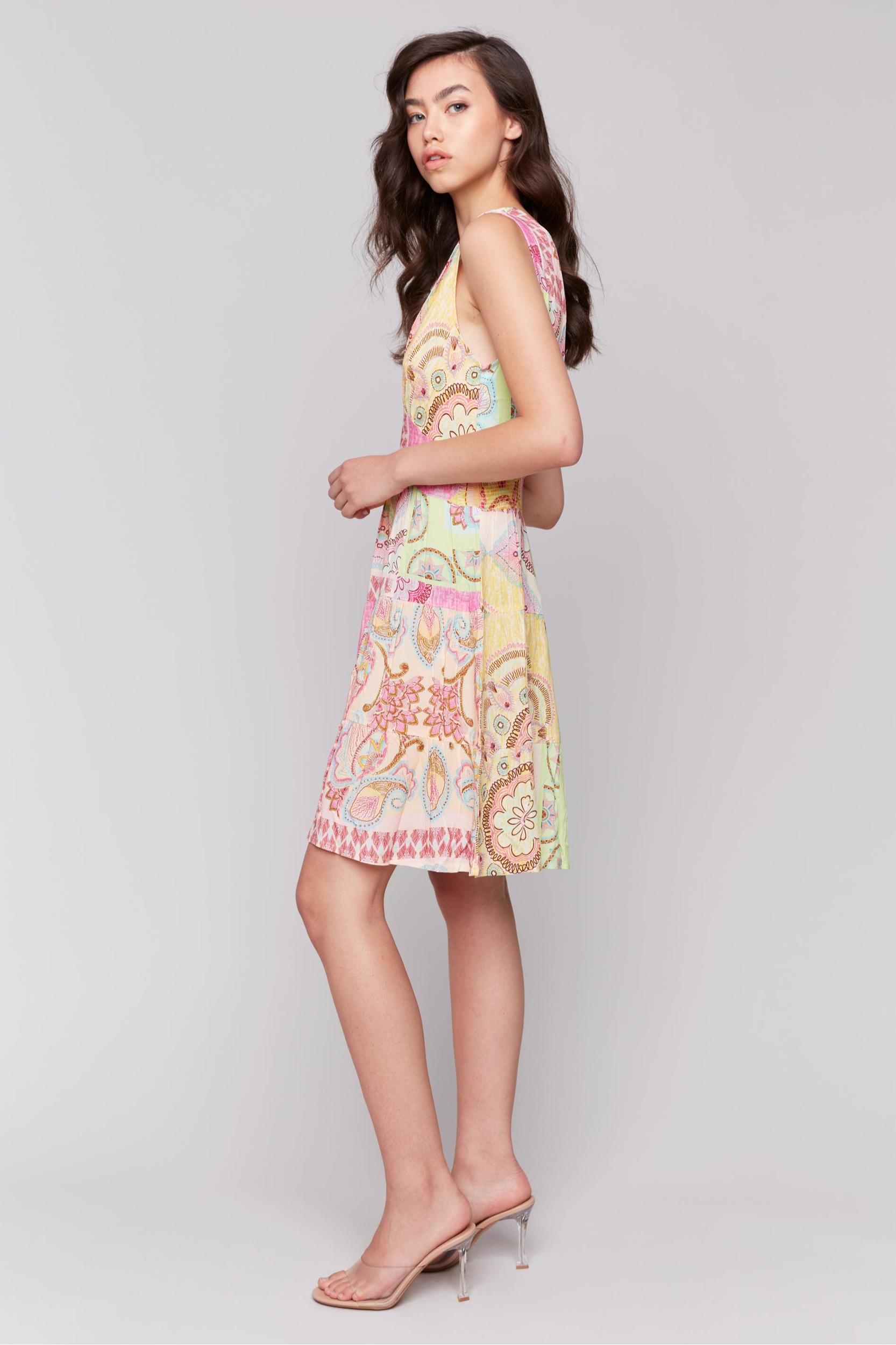 Printed V-Neck Dress with Tiers Product Image