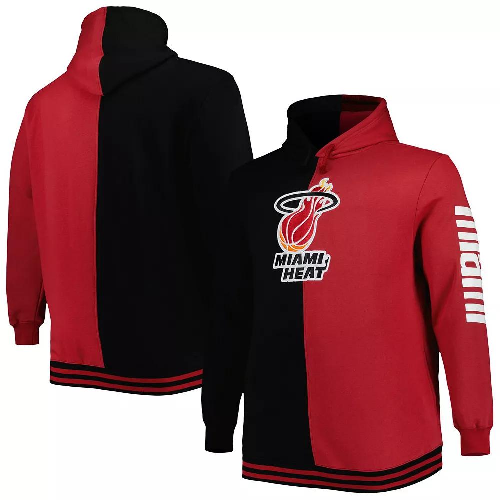 Men's Mitchell & Ness Black/Red Miami Heat Big & Tall Hardwood Classics Split Pullover Hoodie,  Product Image