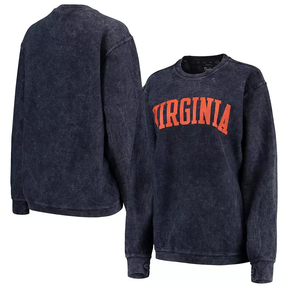 Women's Pressbox Navy Virginia Cavaliers Comfy Cord Vintage Wash Basic Arch Pullover Sweatshirt,  Product Image