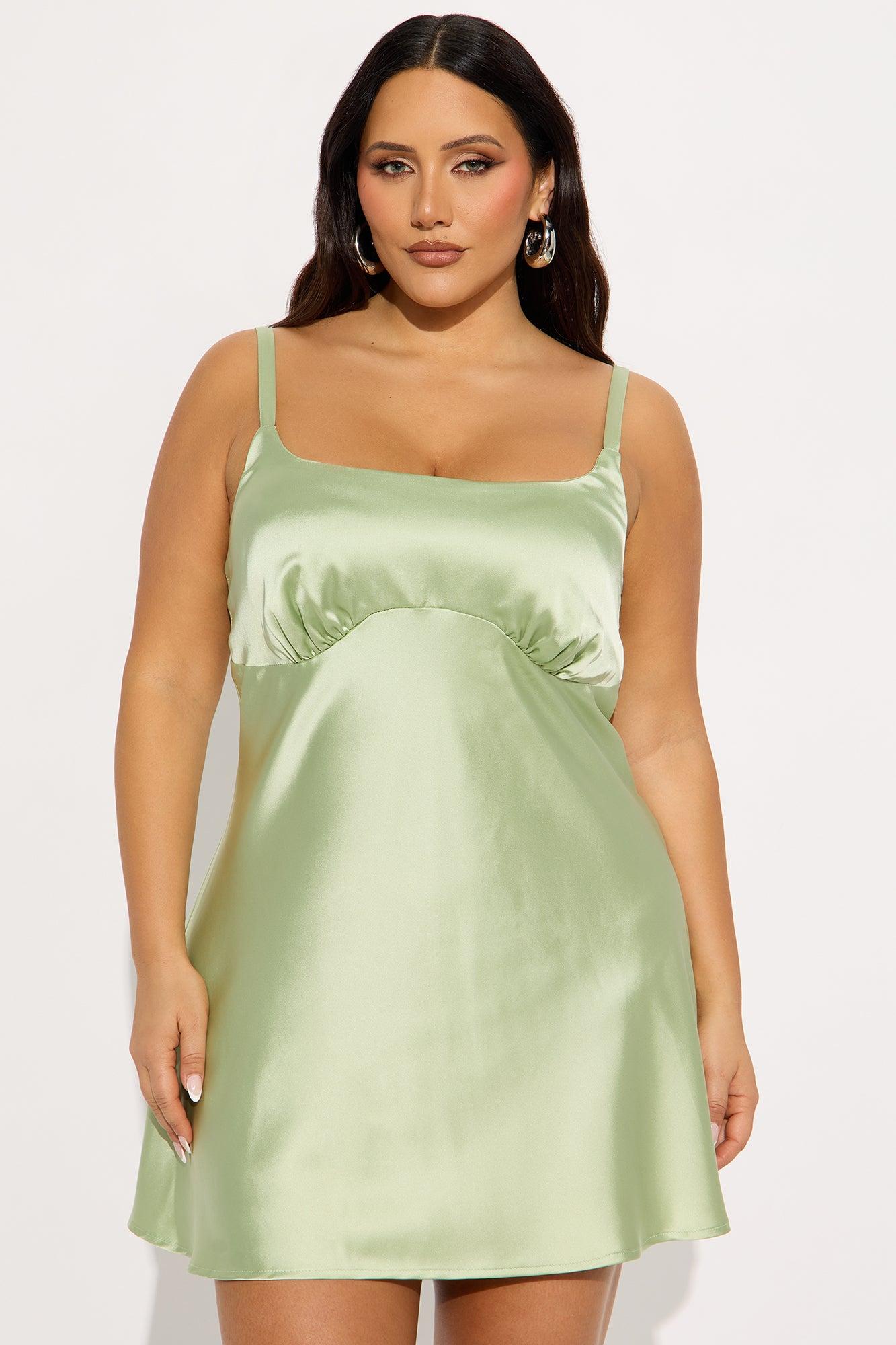 Kaylee Satin Mini Dress - Sage Female Product Image