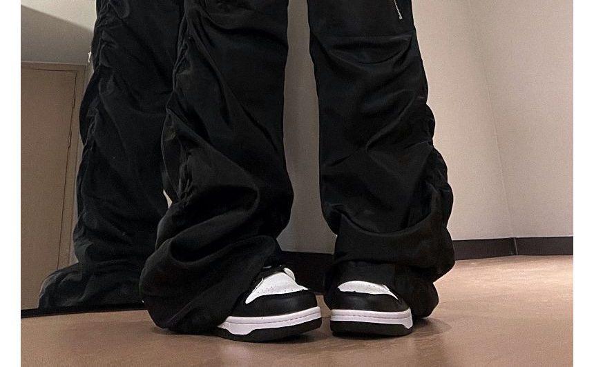 Drawstring Waist Plain Wide Leg Cargo Parachute Pants Product Image