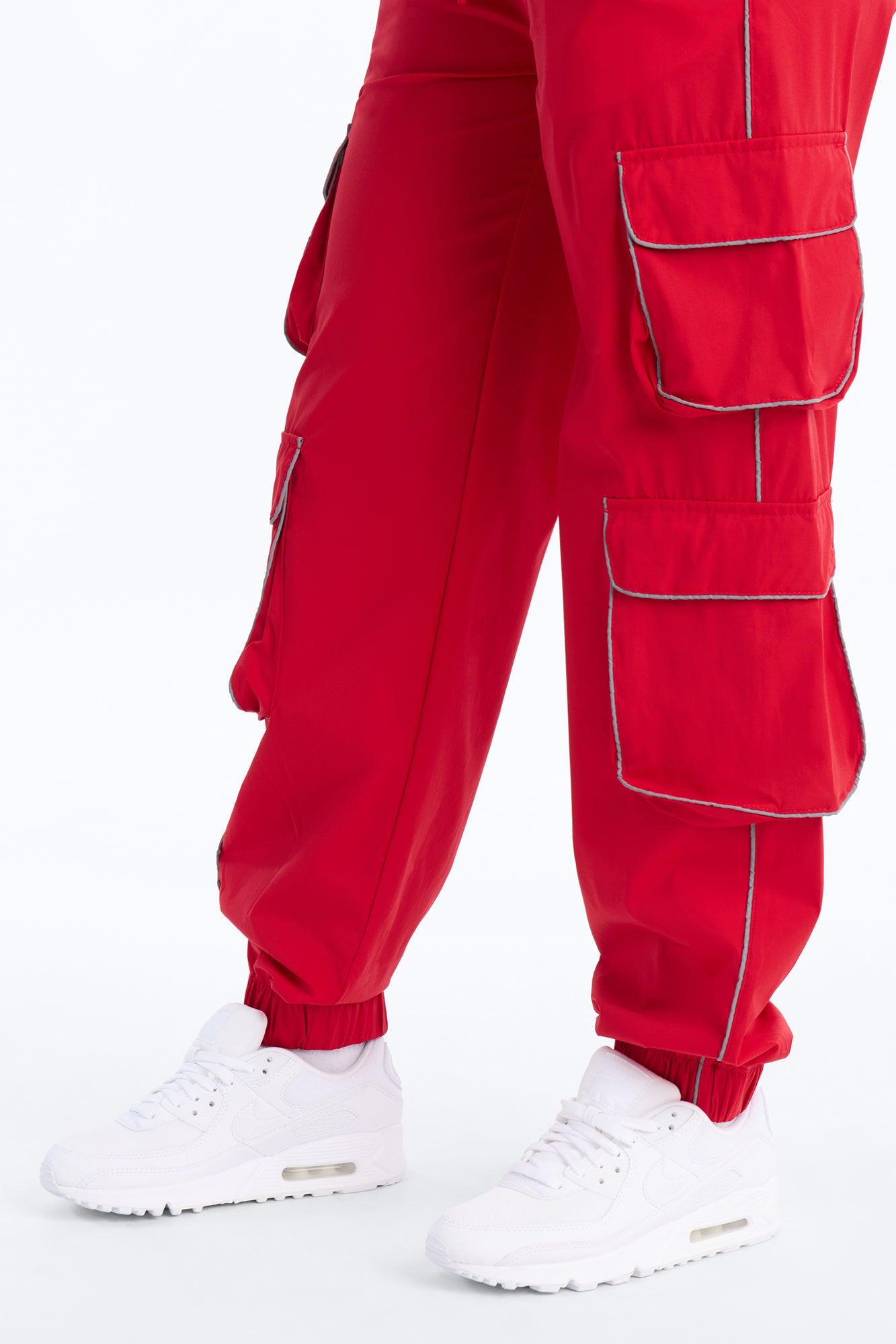 Nessa Nylon Cargo Hoodie Jogger Set - Red Female Product Image