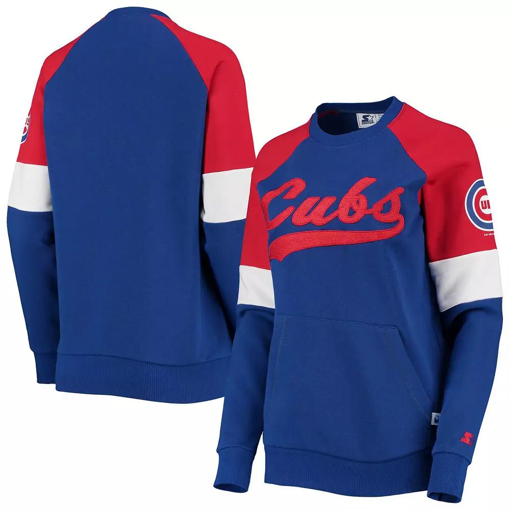 Women's Starter Royal/Red Chicago Cubs Playmaker Raglan Pullover Sweatshirt,  Product Image