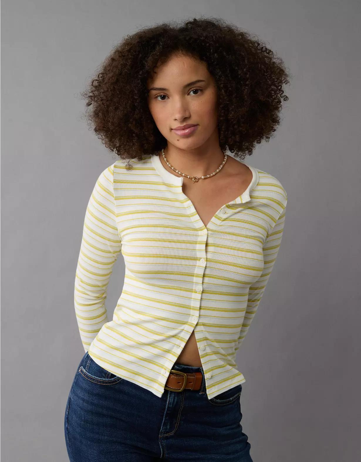 AE Long-Sleeve Button-Up T-Shirt Product Image