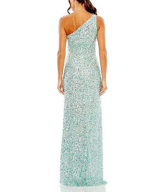 Mac Duggal One Shoulder Front Slit Sequin Column Gown Product Image