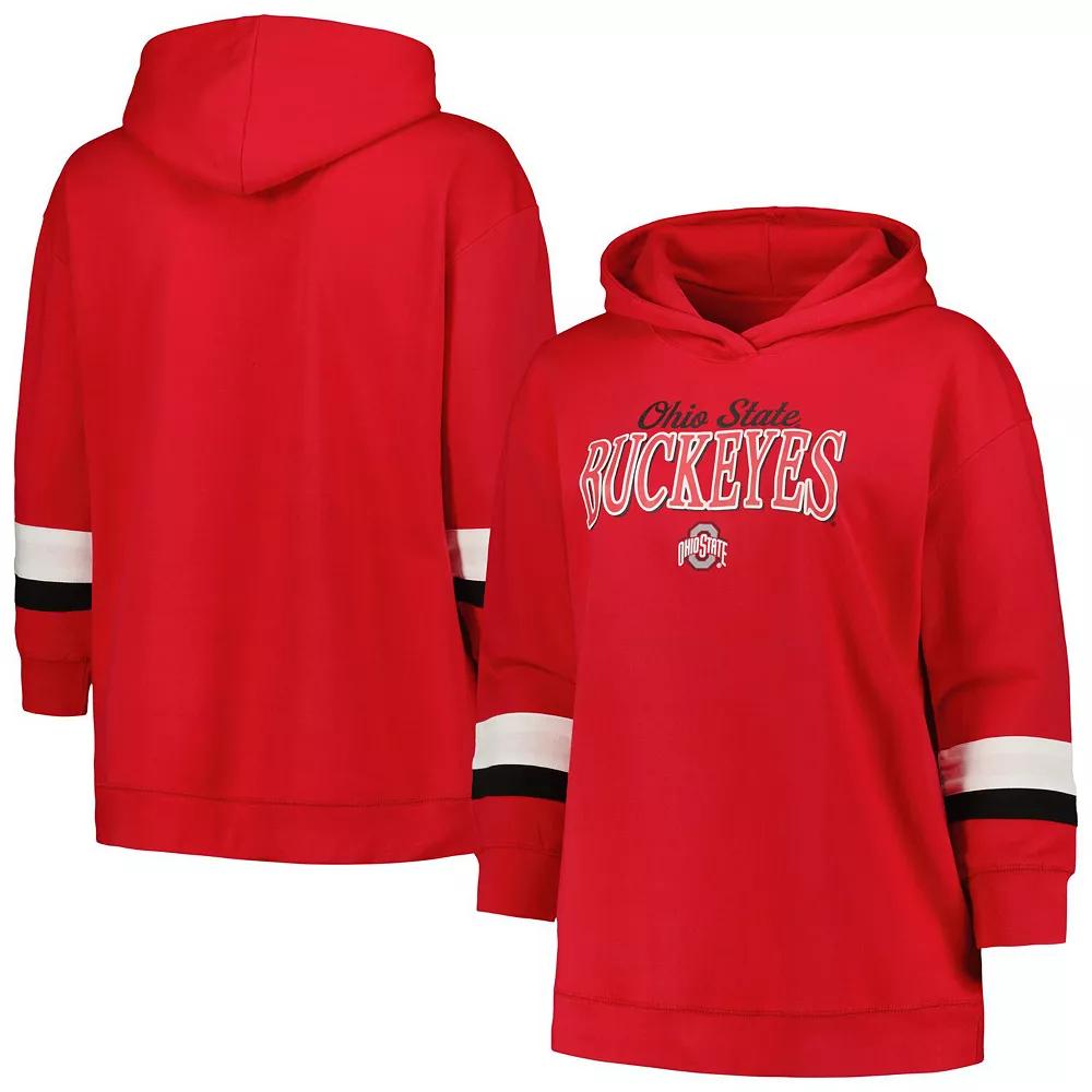 Women's Profile Scarlet Ohio State Buckeyes Plus Size Badge Bridge Stripe Pullover Hoodie, Size: 2XL, Red Product Image