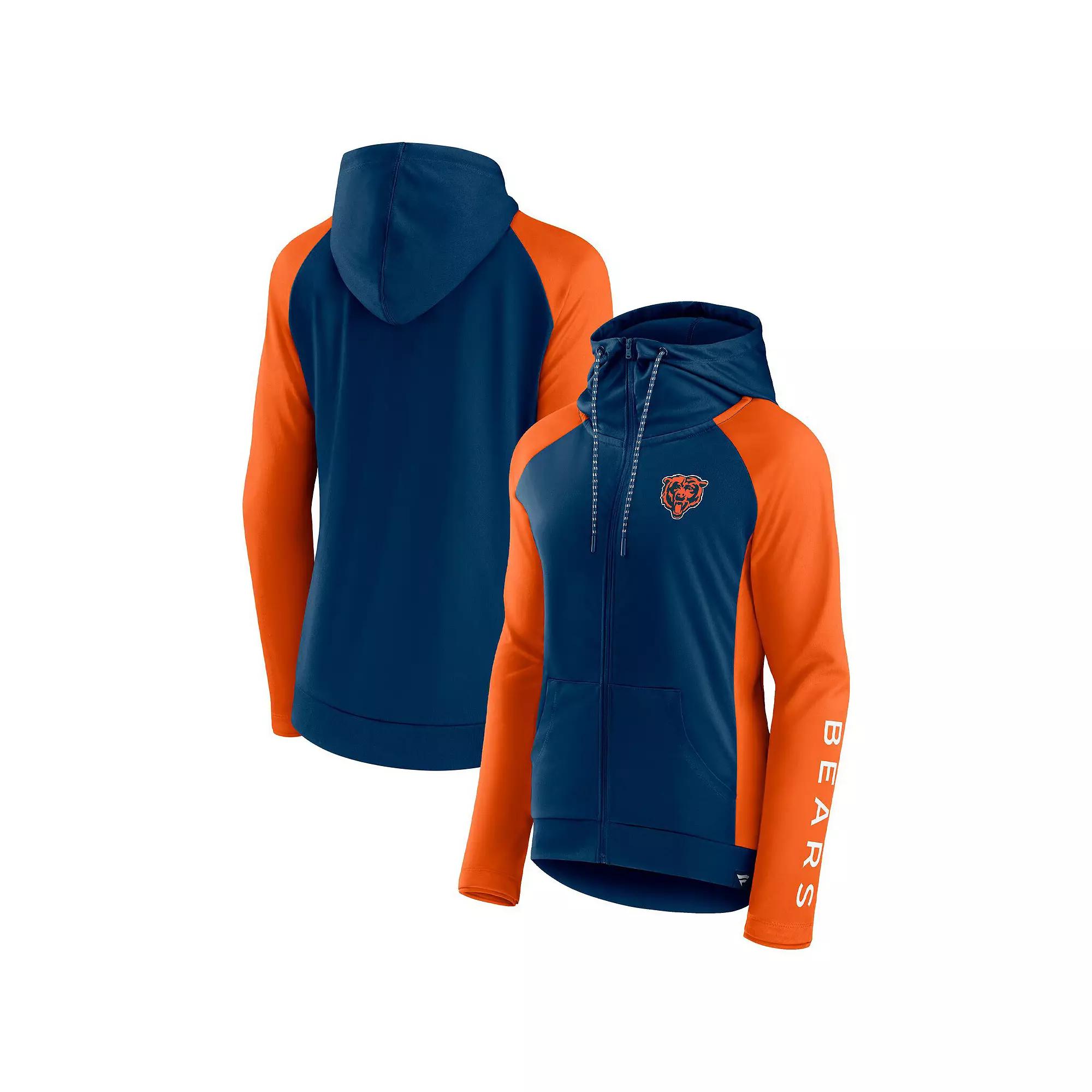 Women's Fanatics Branded Navy/Orange Chicago Bears End Around Raglan Full-Zip Hoodie, Size: XL, Blue Product Image