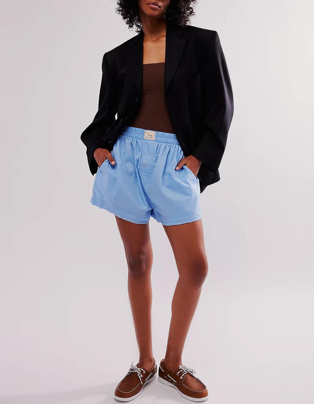 FREE PEOPLE Day To Day Solid Womens Boxer Shorts - BLUE Product Image