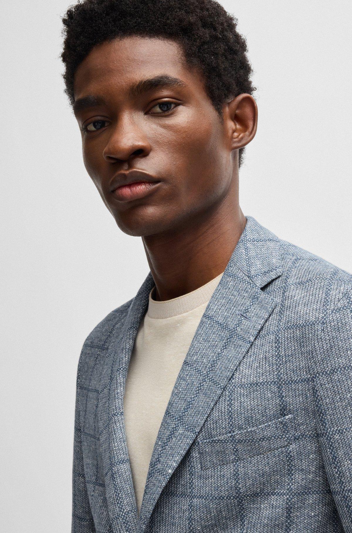 BOSS - Slim-fit blazer in checked stretch fabric - Light Blue Product Image