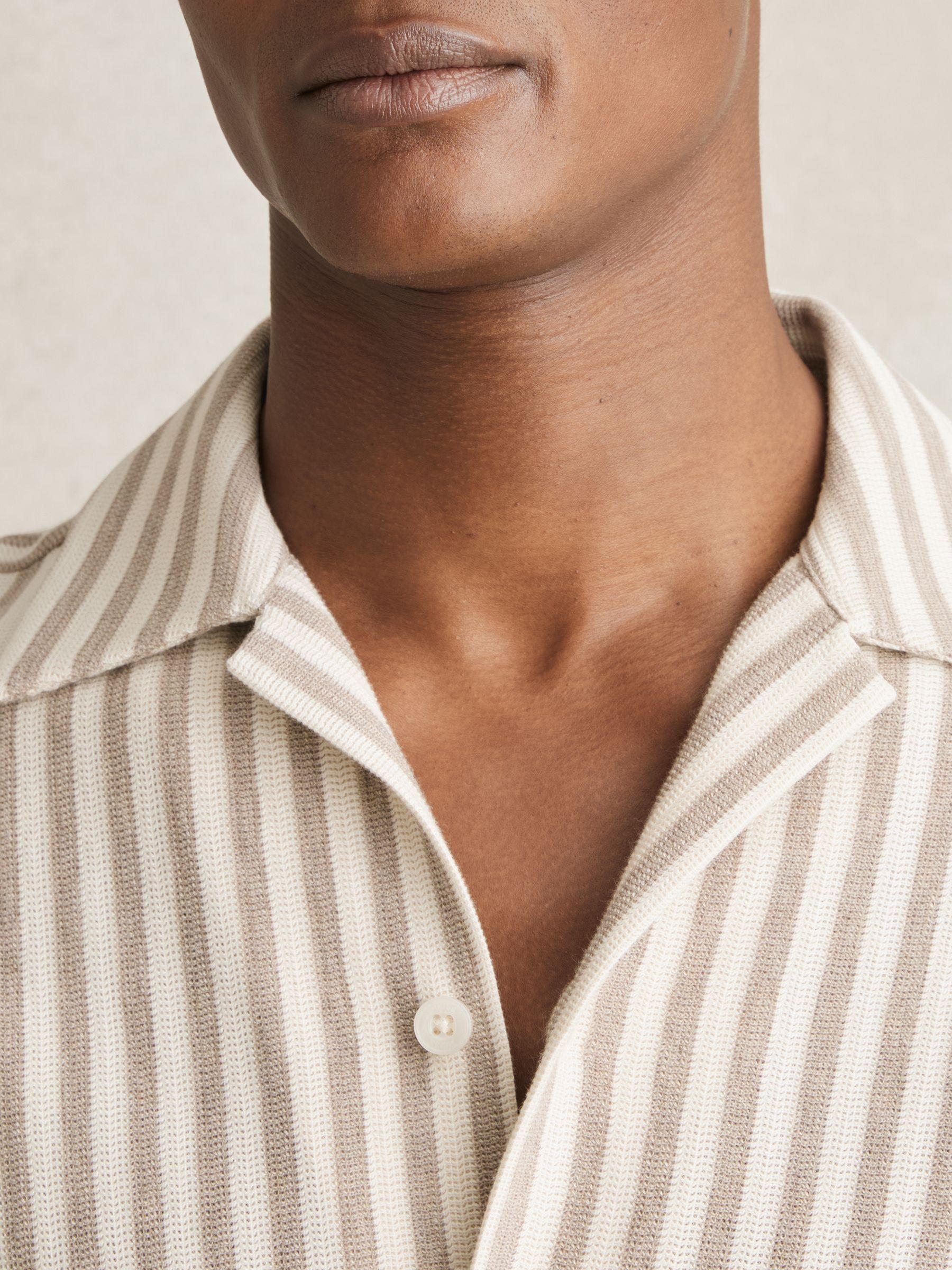 Textured Stripe Cuban-Collar Shirt in Stone/White Product Image
