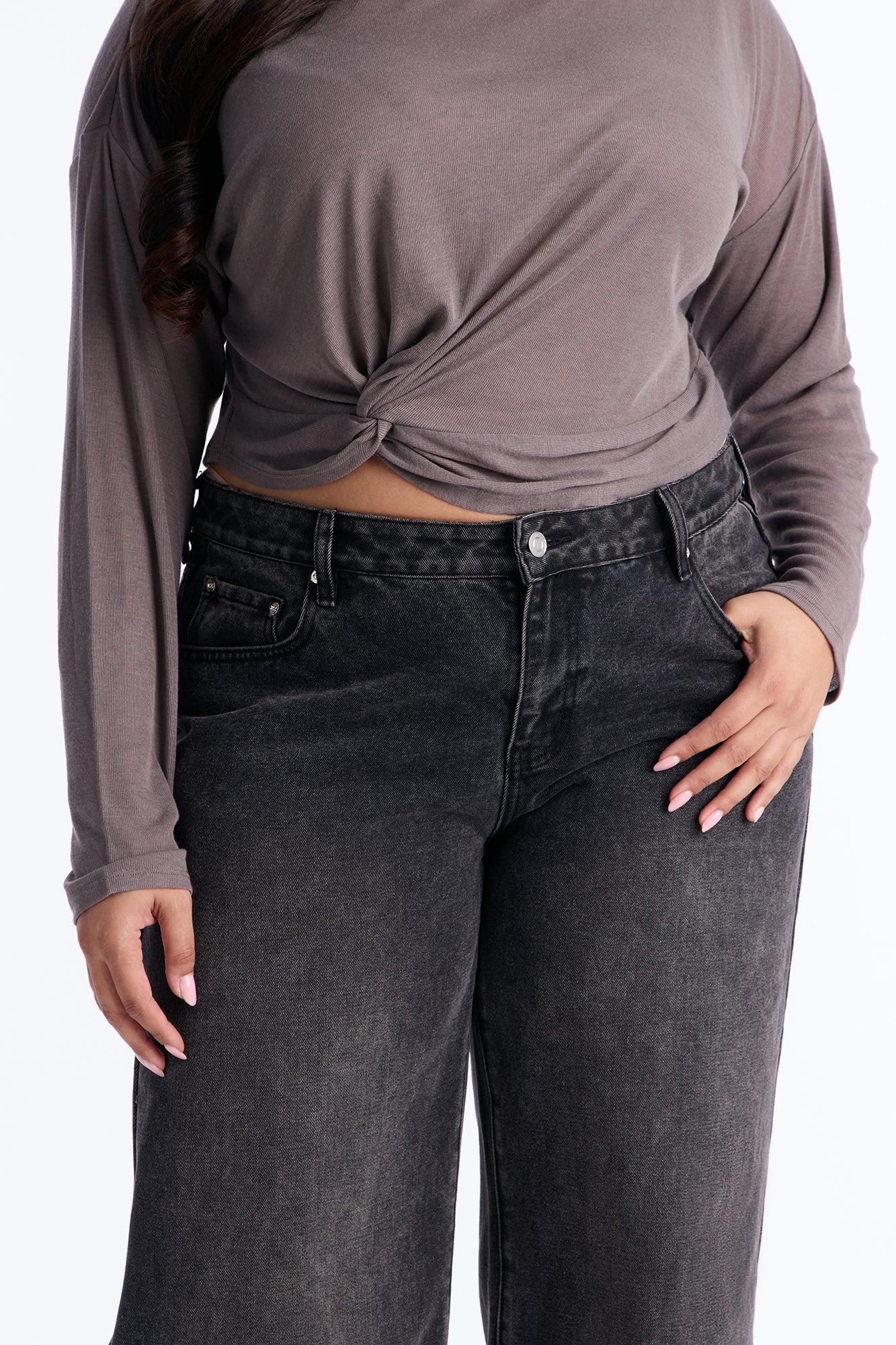 Barley Twisted Boat Neck Long Sleeve Top - Charcoal Female Product Image