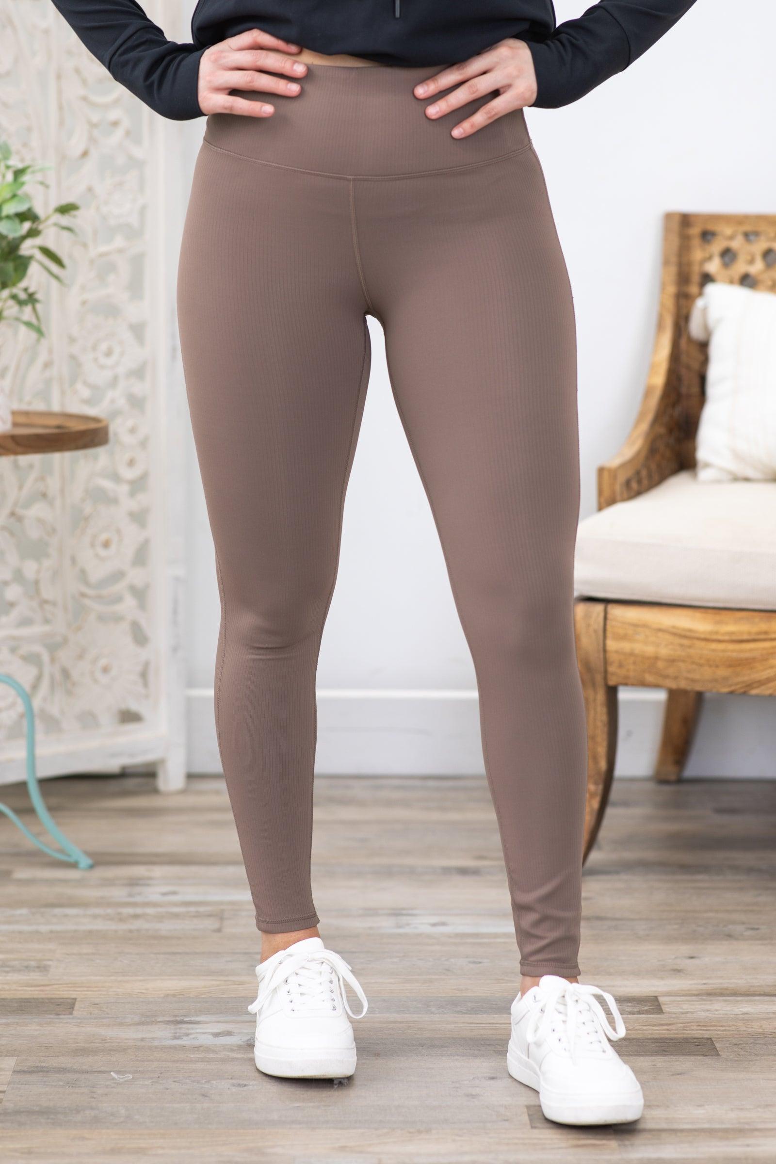 Mocha Jacquared Ribbed High-Waisted Leggings Product Image