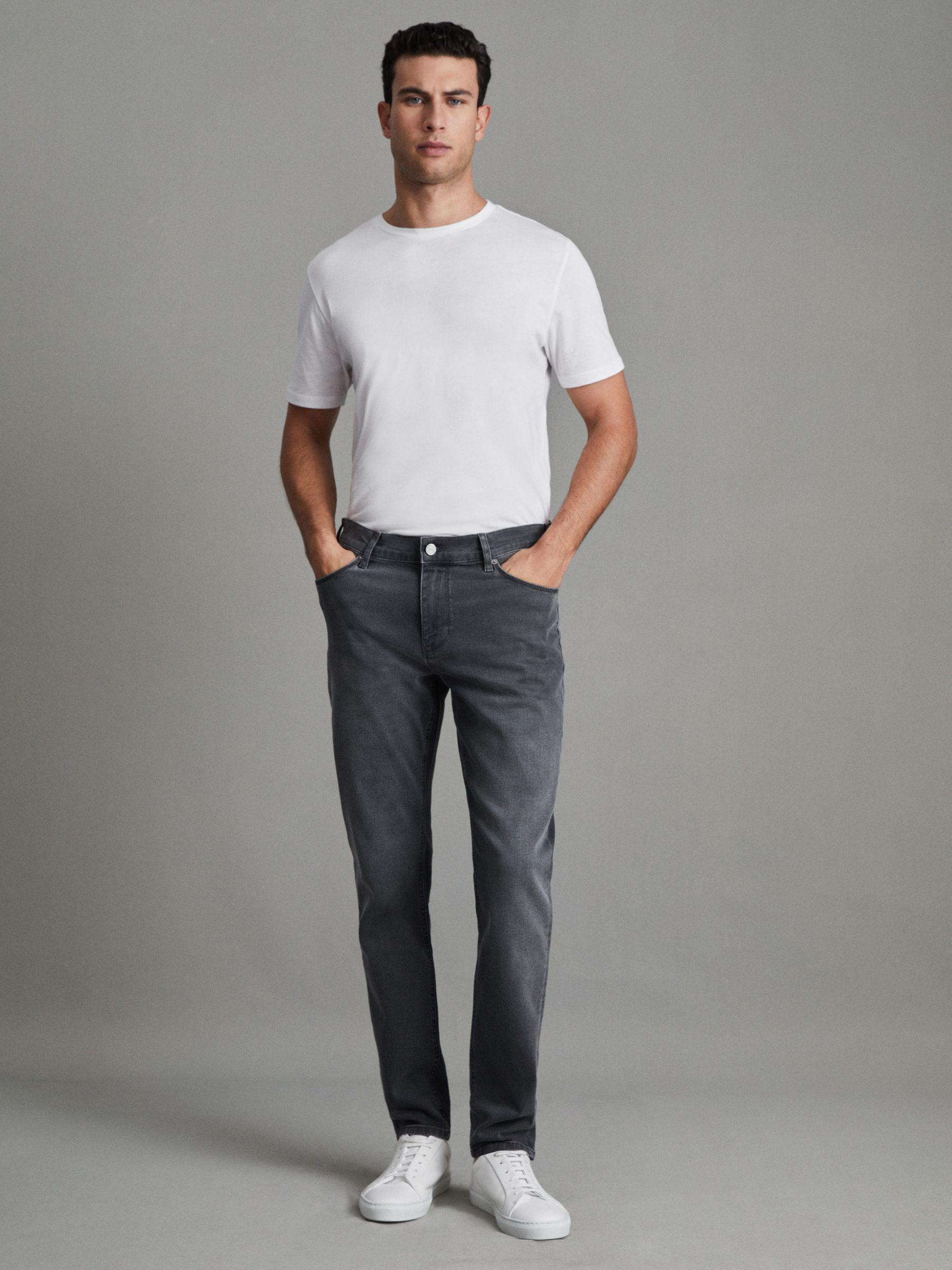 Slim Fit Washed Jersey Jeans in Grey Product Image