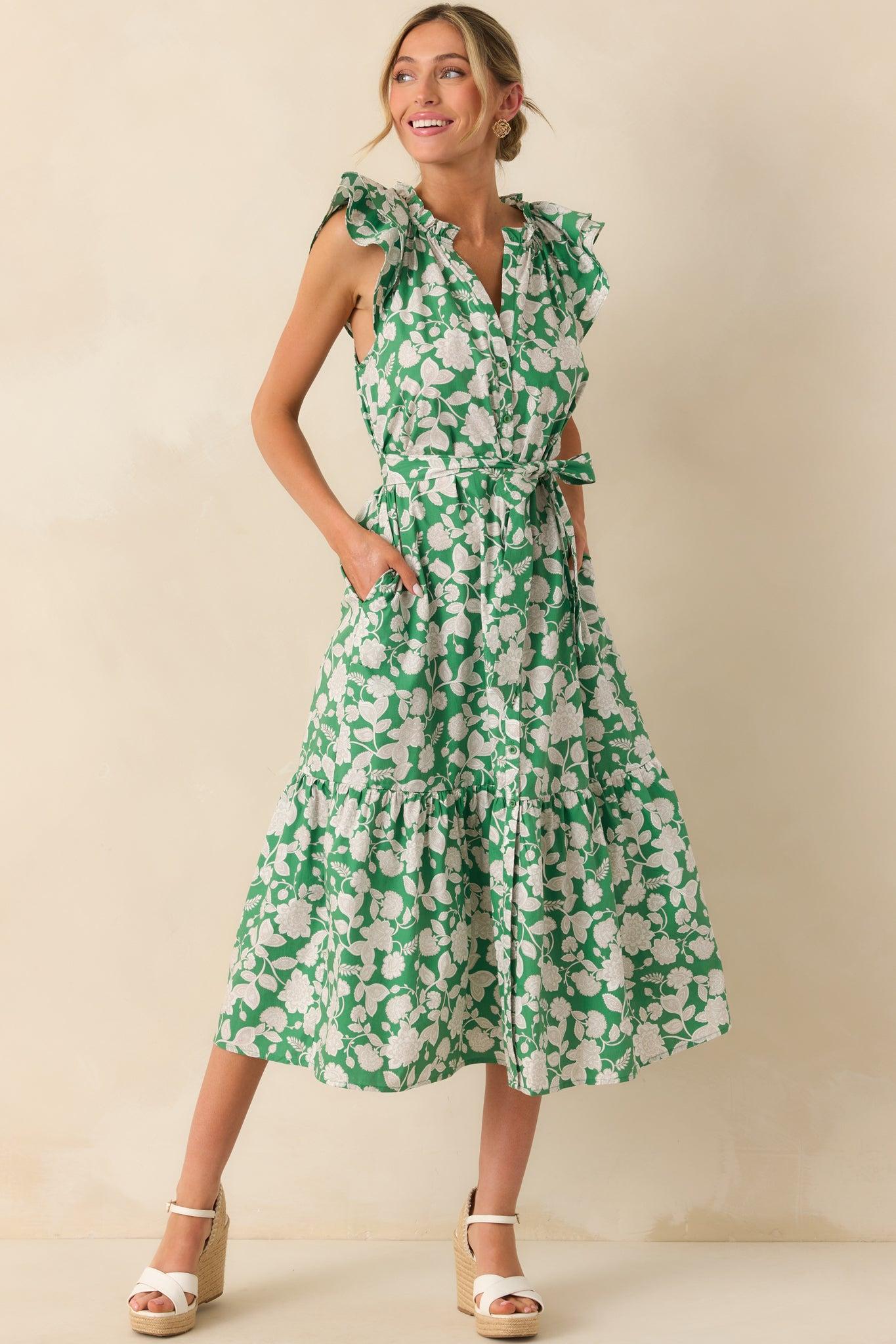 Anything I Want Green Floral Print Cotton Maxi Dress Product Image