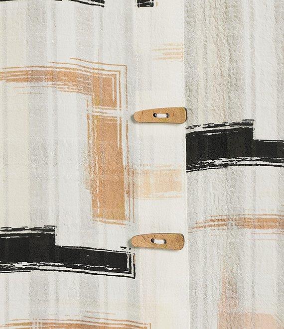 Multiples Petite Size Yarn-Dyed Geometric Print Point Collar 3/4 Turn-Up Sleeve Button Front Shirt Product Image