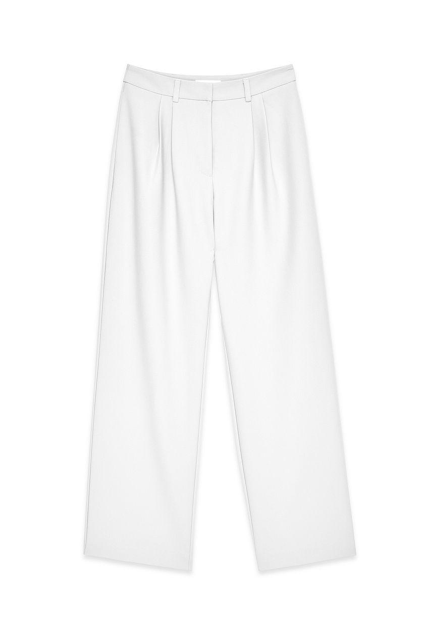 High Waist Pleated Wide Leg Pants Beige Product Image