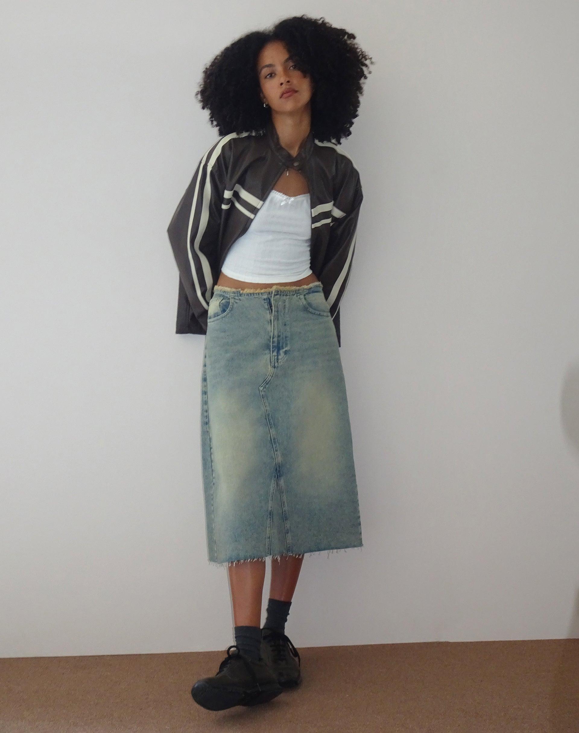 Low Rise Denim Midi Skirt in Light Blue Sand Female Product Image