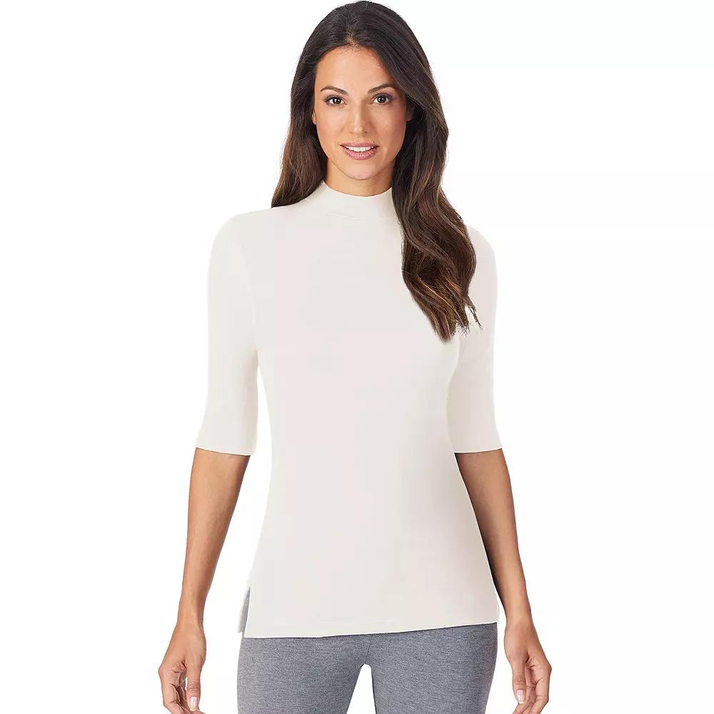 Women's Cuddl Duds® Softwear with Stretch Elbow Sleeve Mockneck Top, Size: XS, Ivory Product Image