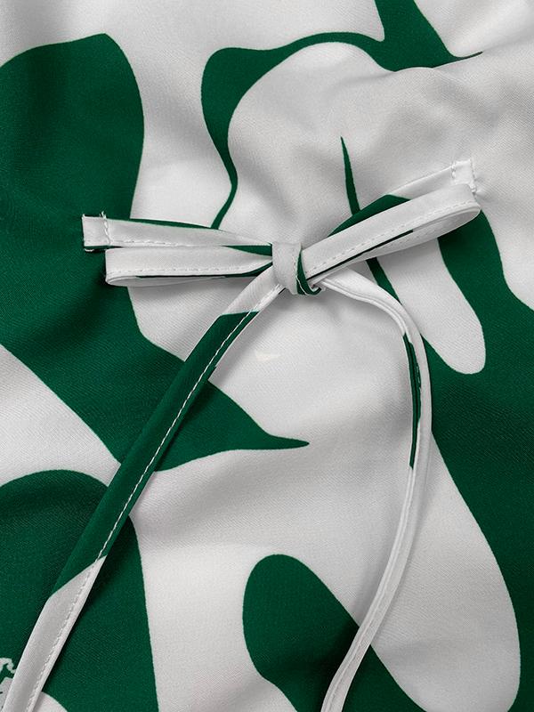 Batwing Sleeves Loose Contrast Color Printed Round-Neck Maxi Dresses Product Image