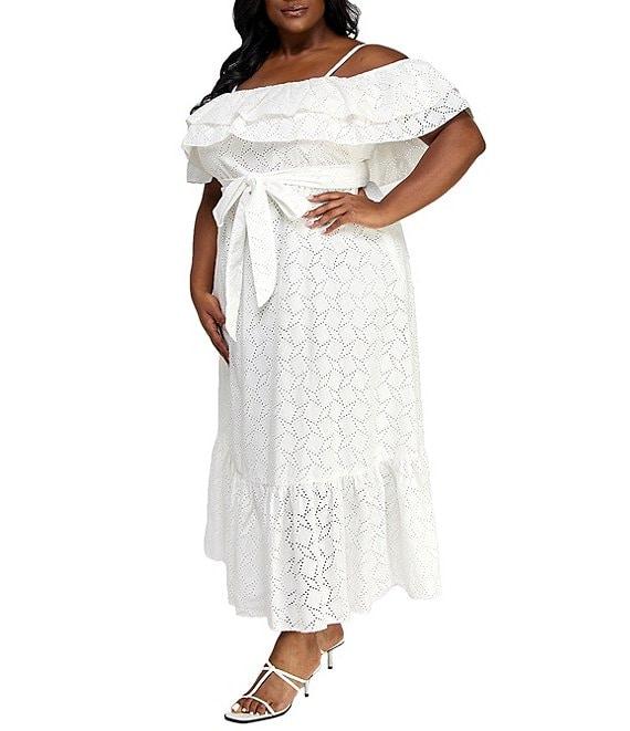 Layered With Love Plus Size Estelle Off-the-Shoulder Embroidered Eyelet Dress Product Image
