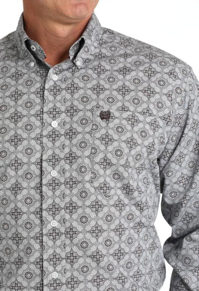 SALE Cinch® Men's L/S Grey/Black Medallion Print Button Shirt Product Image