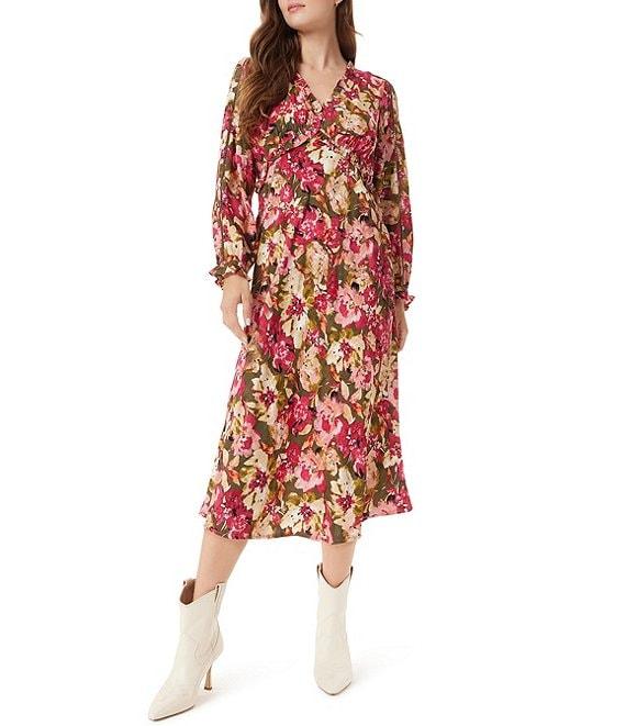 Sam Edelman Illora Ruffle V-Neck Long Sleeve Midi Dress Product Image