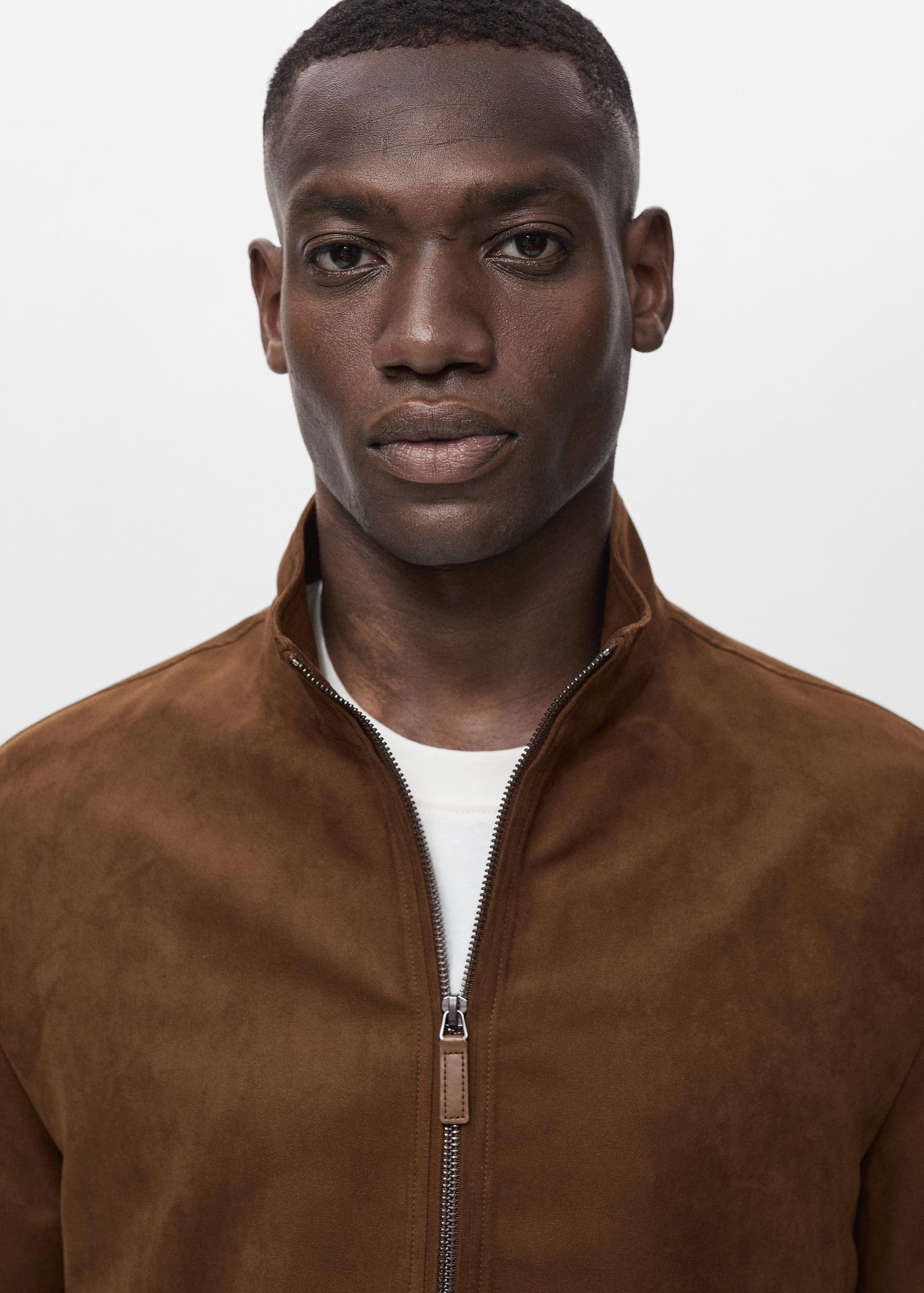 Suede leather-effect jacket - Men | MANGO USA Product Image