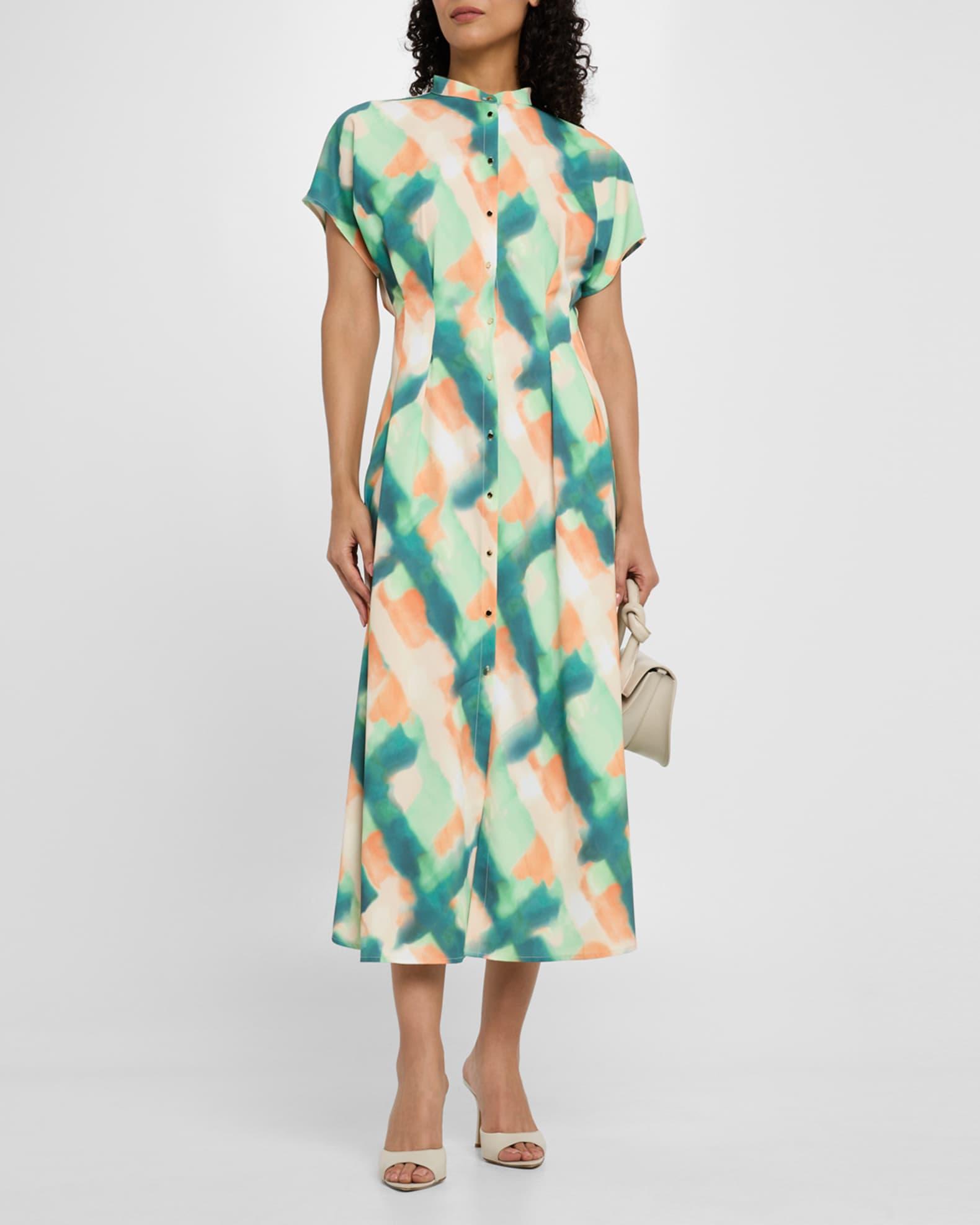 Fit & Flare Crepe De Chine Maxi Shirtdress Product Image