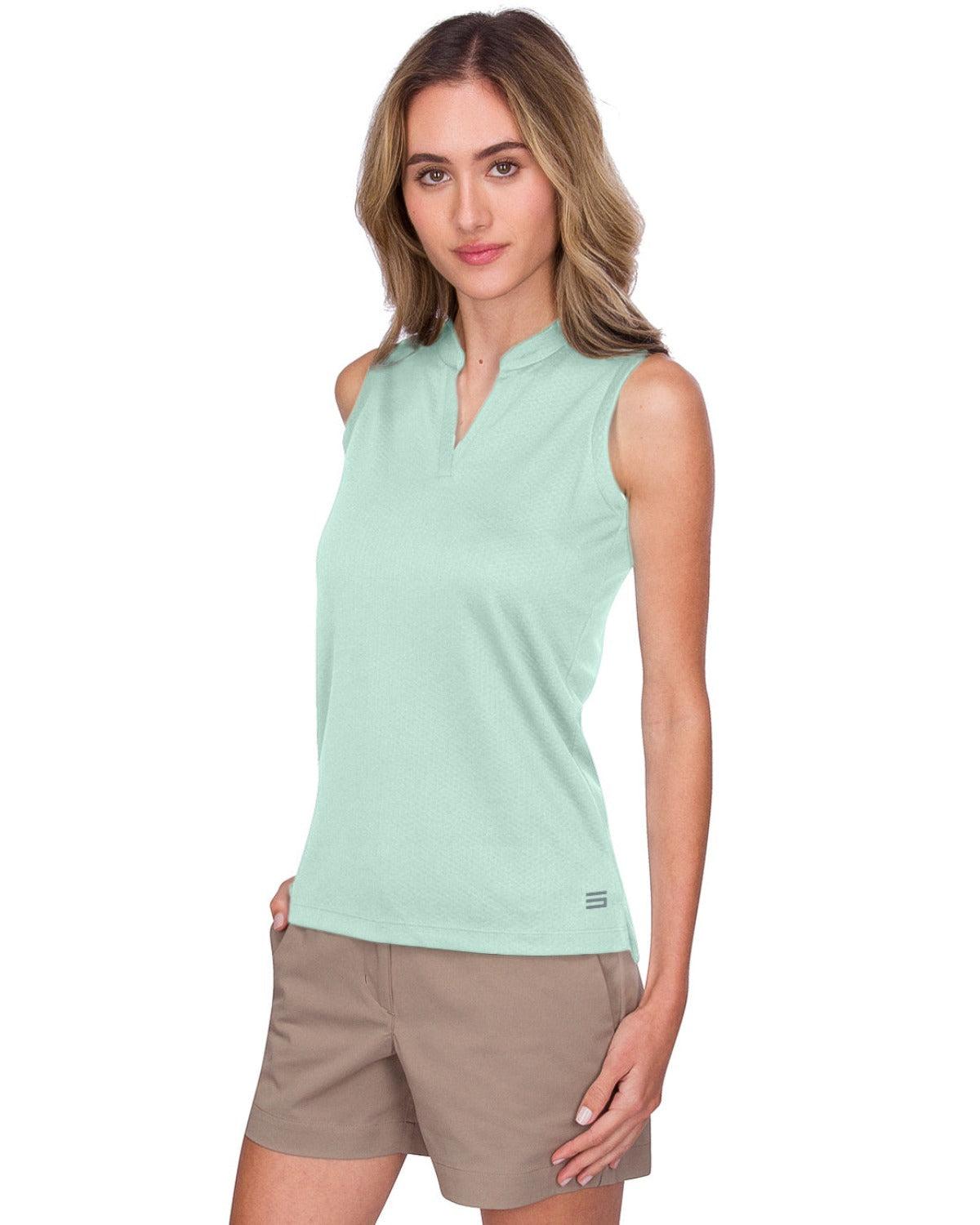 Three Sixty Six Women's Waffle-Textured Collarless Golf Polo Female Product Image