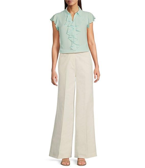 Calvin Klein Flutter Sleeve Collared Ruffle Button Front Blouse Product Image