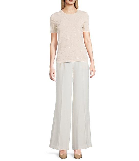 Donna Karan Clear Sequin Embellished Short Sleeve Top Product Image
