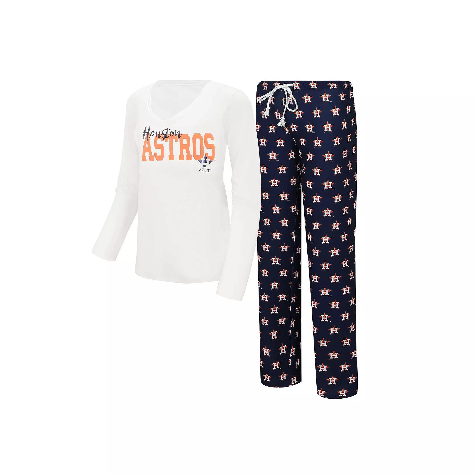 Women's Concepts Sport White/Navy Houston Astros Long Sleeve V-Neck T-Shirt & Gauge Pants Sleep Set,  Product Image