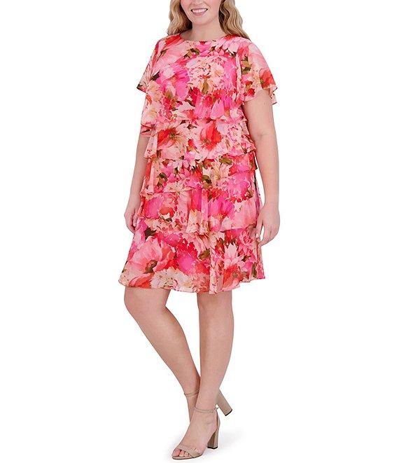Jessica Howard Plus Size Tiered Floral Print Dress Product Image