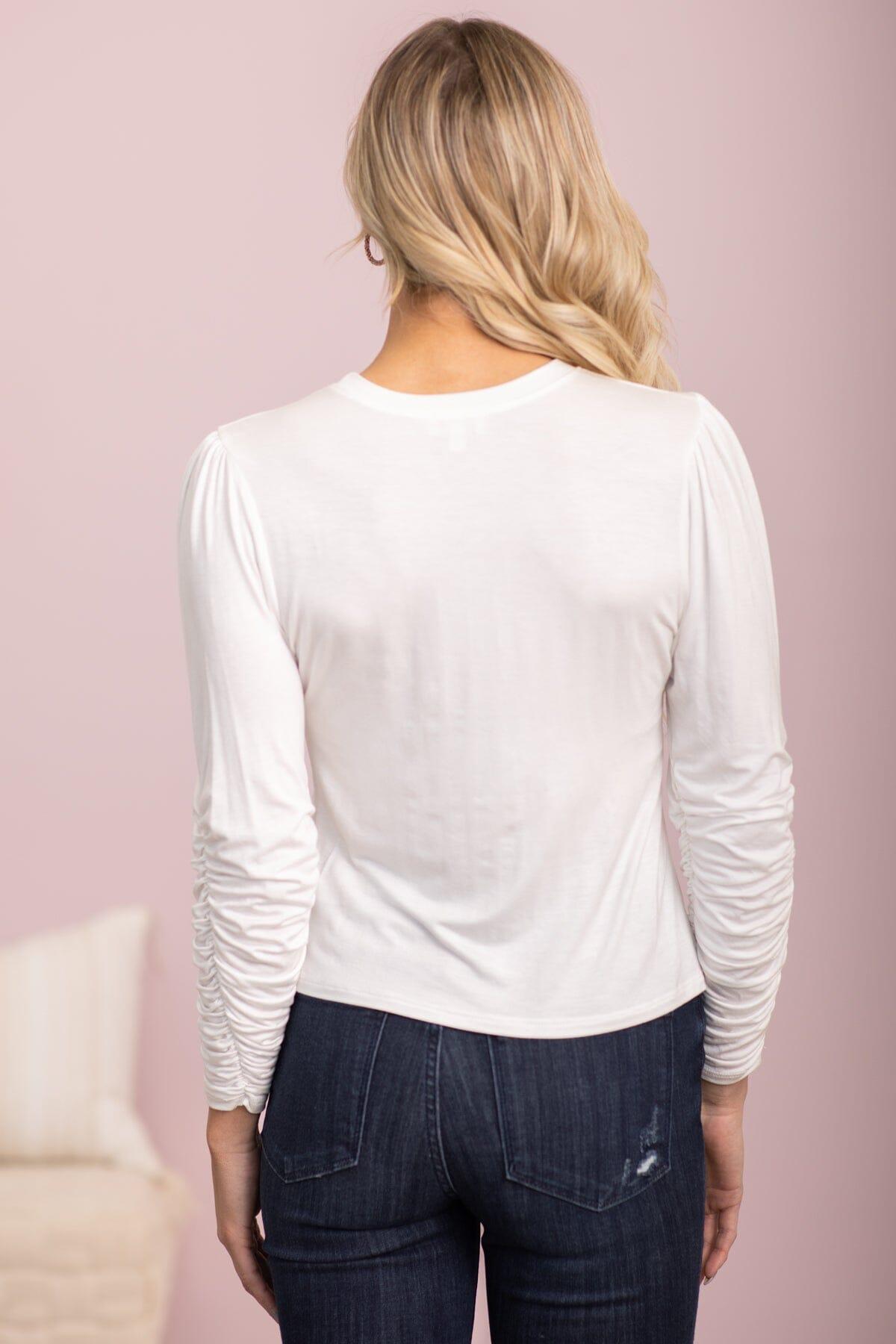 Off White Ruched Sleeve Detail Top Product Image