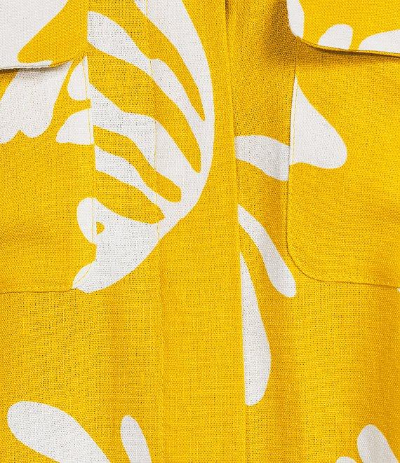 Marella Coordinating Addotto Linen-Blend Summer Leaf Print Point Collar Short Sleeve Patch Pocket Blouse Product Image