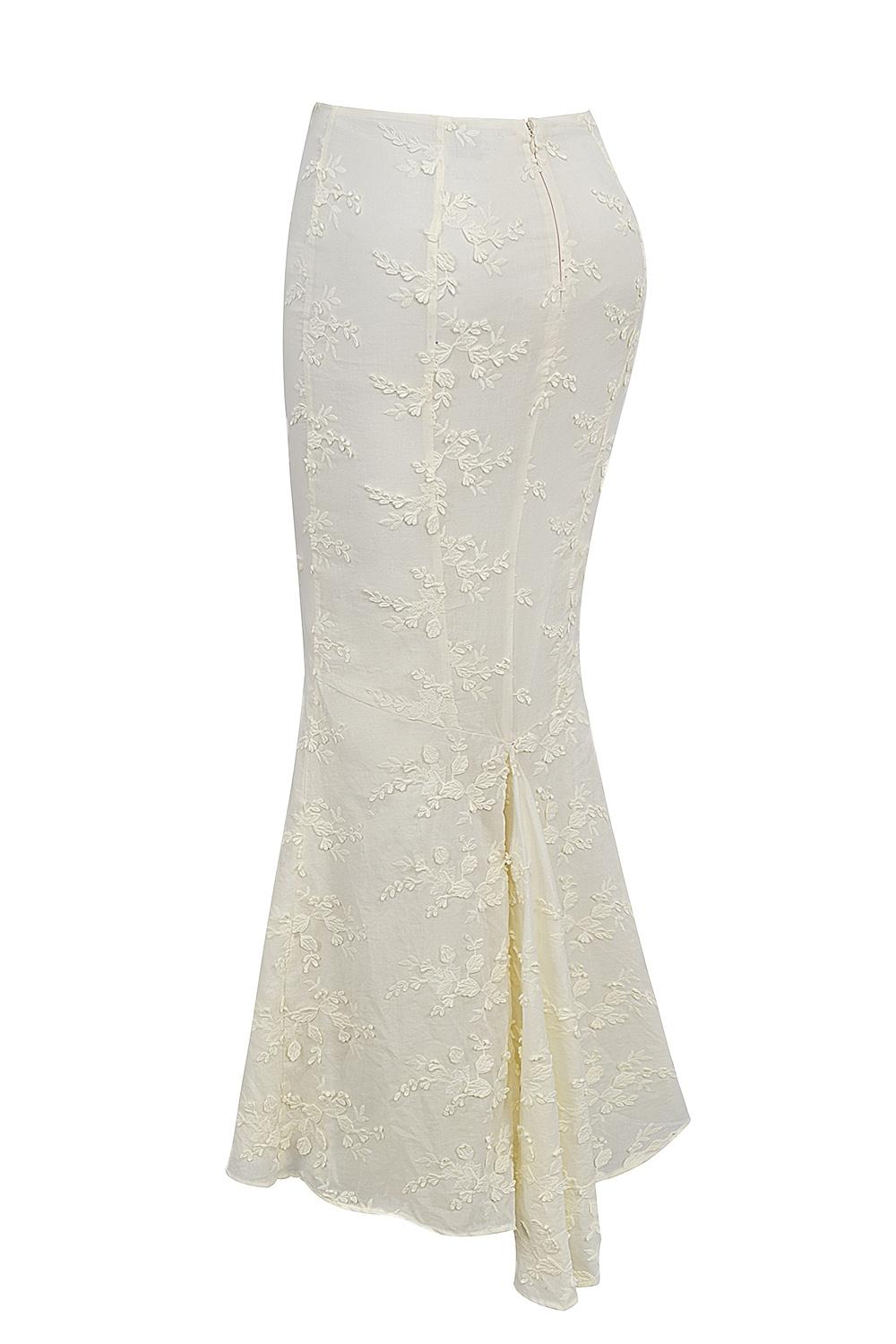 Veronica  vintage ivory embroidered godet maxi skirt Product Image