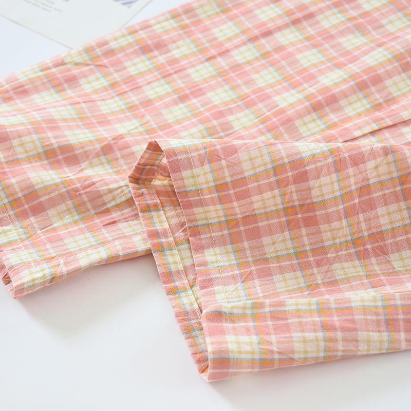 Drawstring Waist Plaid Lounge Pants Product Image