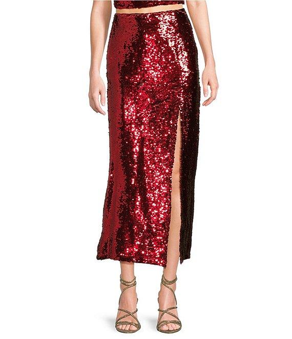 GB Midi Sequin Side Slit Coordinating Skirt Product Image