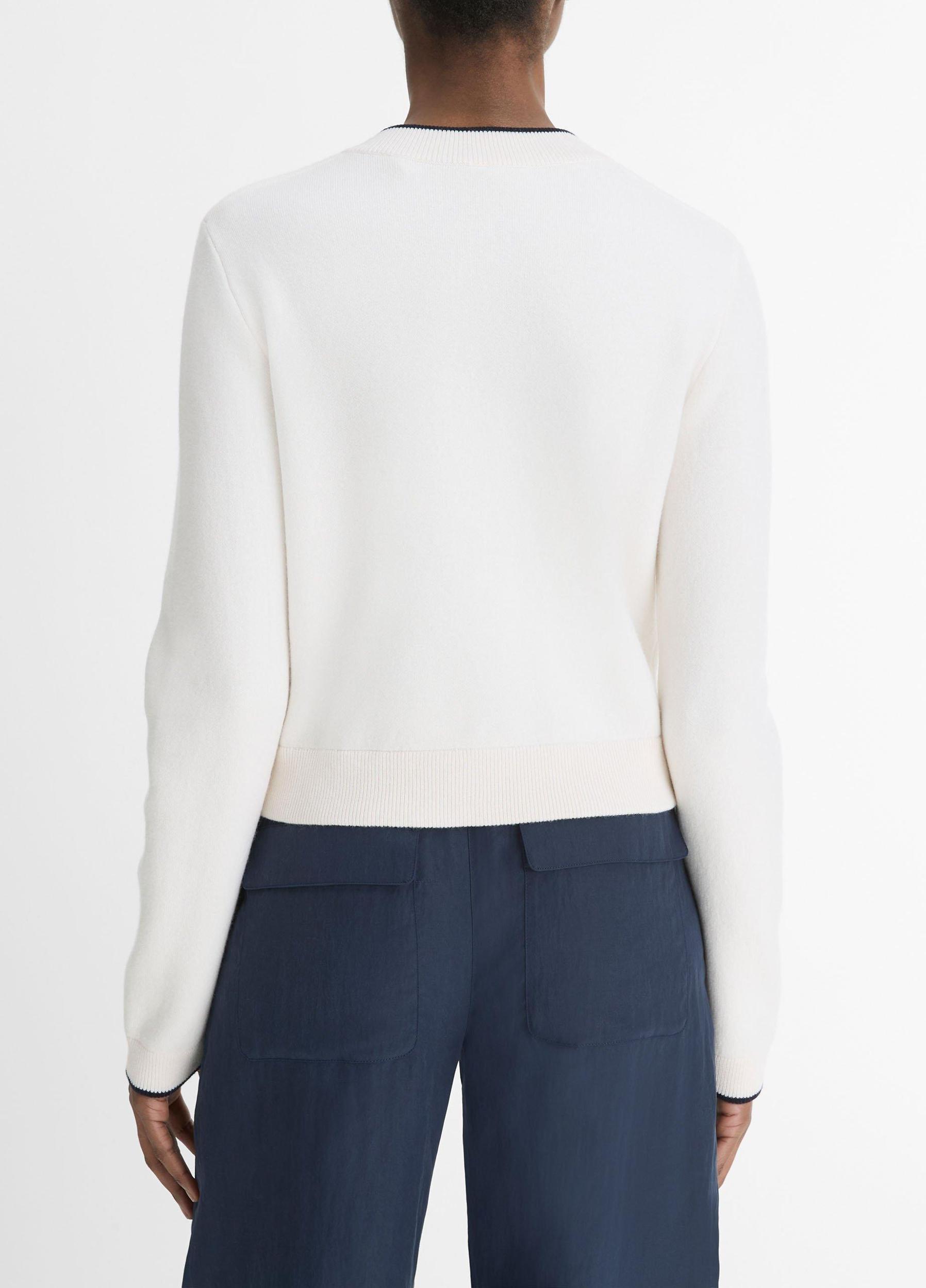 Contrast-Tipped Wool-Blend Snap Cardigan Product Image