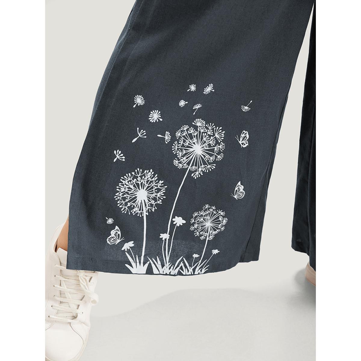 Plus Size Silhouette Floral Print Elastic Waist Wide leg Pants Women SlateGray Casual Straight Leg High Rise Dailywear Pants BloomChic 22-24/3X Product Image